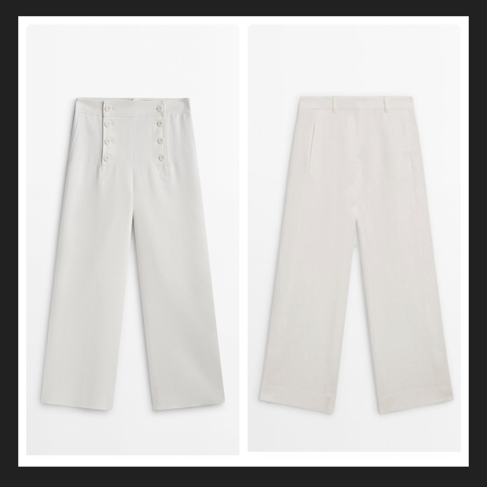 Massimo Dutti Limited Edition COTTON/LINEN BLEND WIDE-LEG TROUSERS WITH …